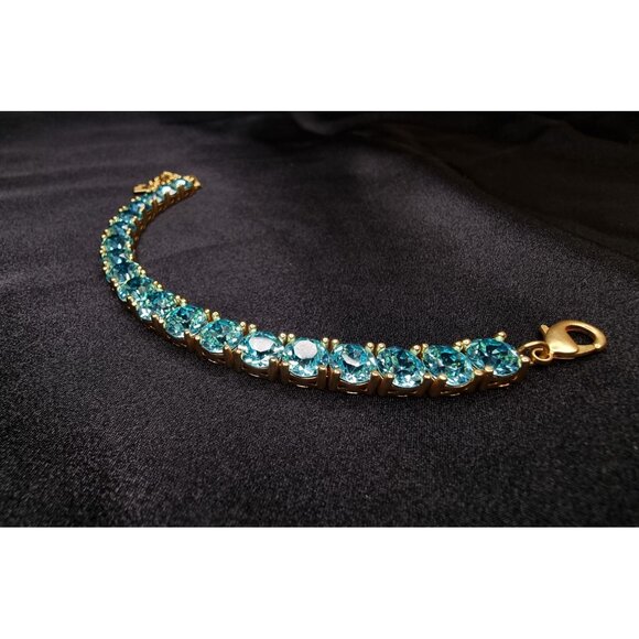 Park Lane Turquoise Color Tennis Bracelet Gold-Tone Oval-Cut Crystal - Picture 5 of 7